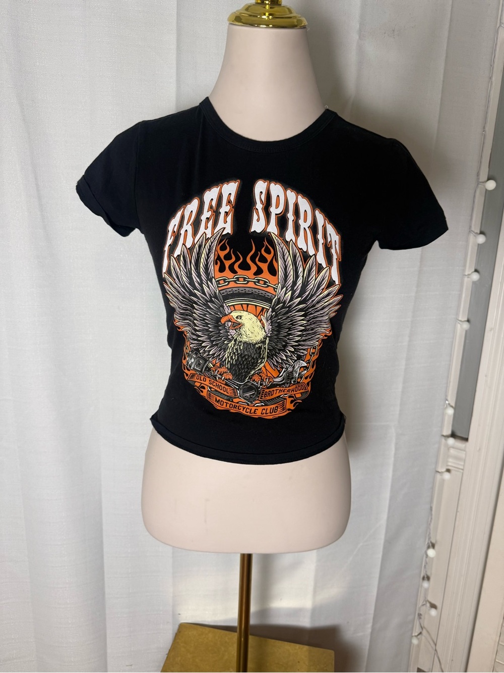 Rue21 Free Spirit Eagle Motorcycle Graphic Baby Tee M Fits XS Y2K Biker